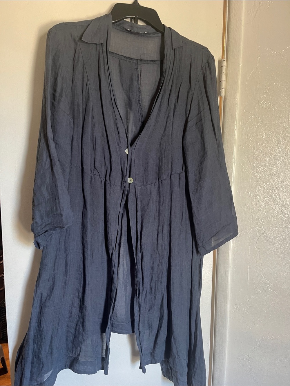 Lightweight Navy Button-Front Long Blouse
